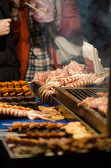 Street food preparing outdoors in Asian country
