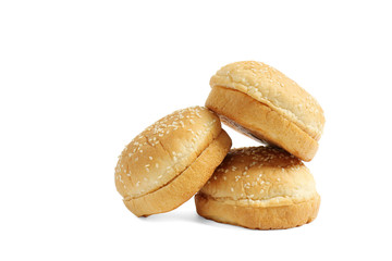 Buns with sesame for burgers, Isolated on a white background. 