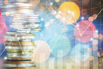 pile coin money with account book finance and banking concept for background.concept in grow and walk step by step for success in business