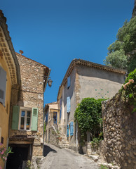 Panoramic view of  narrow street in Moustier-Sainte-Marie, France