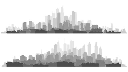 Horizontal line silhouettes of houses and skyscrapers.