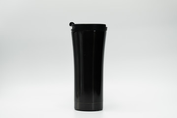 Black thermos bottle isolated on white background