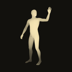 Man presenting something. 3D Human Body Model. Design Element. Man Stands on his Feet. Vector Illustration.