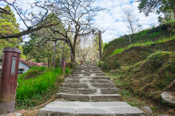 Fototapeta premium Wooden stairs have difficult obstacles to walk up.