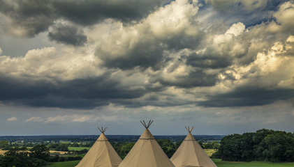 Tipi Tents Set on Beautiful Scenery of  Chestershire Landscape in England