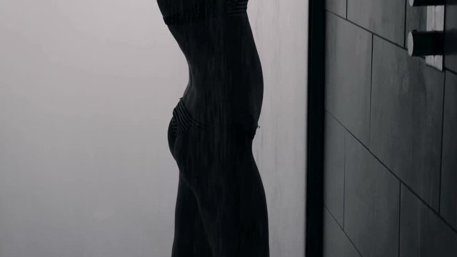 Silhouette of a sexy woman in a shower booth