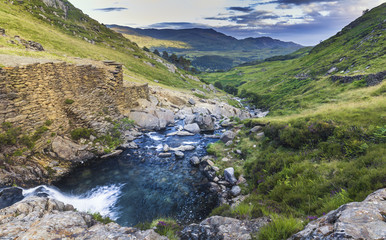 Scenic Mountain Creek Waterfall in Snowdonia National Park