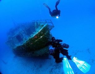 MV Karwela Wreck - Gozo - Sidemount training dive - obrazy, fototapety, plakaty
