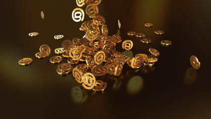 3d rendering of falling signs email. Variant in gold style