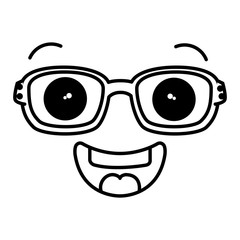 face kawaii with glasses character vector illustration design