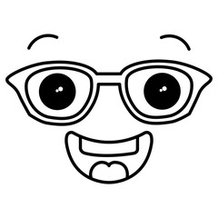 face kawaii with glasses character vector illustration design