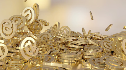 3d rendering of falling signs email. Variant in gold style