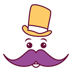 kawaii character with hat and mustache vector illustration design