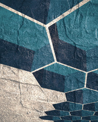 Perspective view on honeycomb. Hexagon pattern background. Isometric geometry. Grunge texture effect
