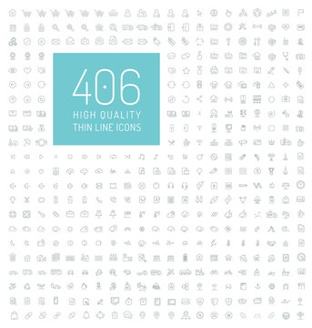 406 high quality universal thin line icons