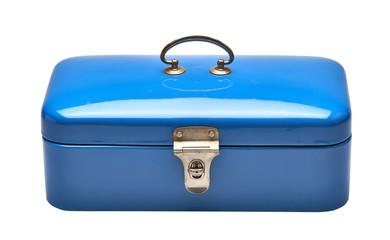 Old and heavy vintage blue metal chest