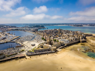 Aerial view of the city of Privateers - Saint Malo in Brittany, France