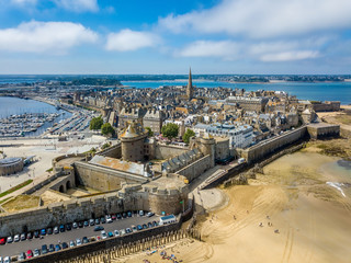Aerial view of the Saint Malo, city of Privateers - in Brittany, France - obrazy, fototapety, plakaty