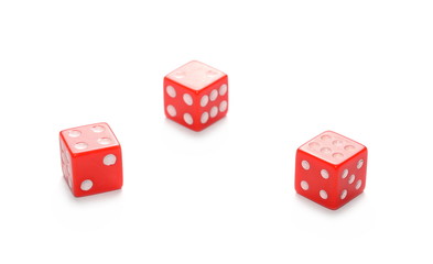 Red gambling dice isolated on white background