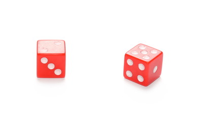 Red gambling dice isolated on white background