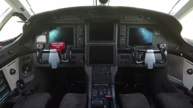 Cockpit interior of private aircraft - systems turned off