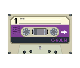 Retro audio tape cassette. Flat design vector illustration.