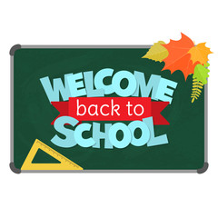 Blackboard with greeting, First of September, Back to school. Vector