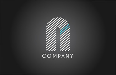 N alphabet line stripe white blue letter logo icon design