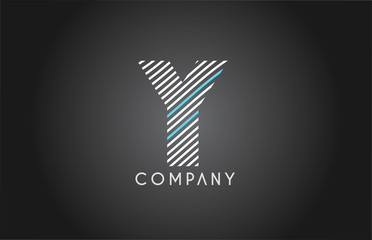 Y alphabet line stripe white blue letter logo icon design