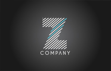 Z alphabet line stripe white blue letter logo icon design