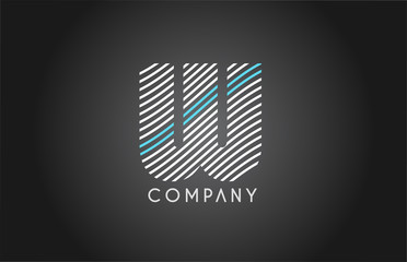 W alphabet line stripe white blue letter logo icon design