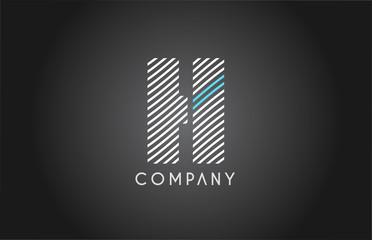 H alphabet line stripe white blue letter logo icon design