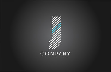 J alphabet line stripe white blue letter logo icon design