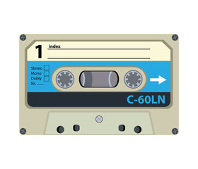 Retro audio tape cassette. Flat design vector illustration.