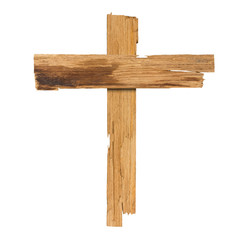 Cross made of wood isolated on white background