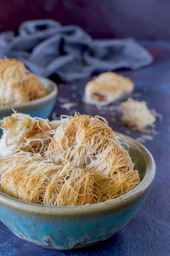 Home oriental sweets of kunaf from kadaifi