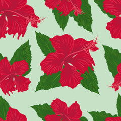 Seamless vector pattern retro styled, tropical flowers, hibiskus