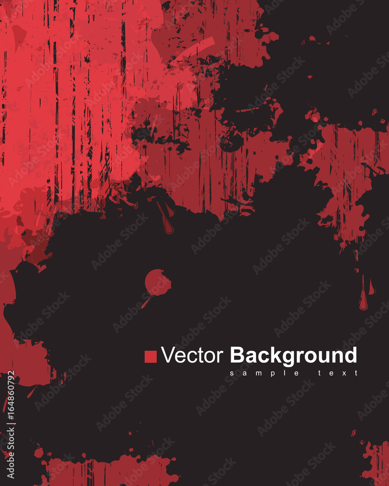 Poster abstract vector background with colorful red ink splashes on black background in grunge style with p