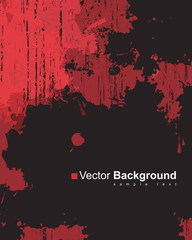 Abstract vector background with colorful red ink splashes on black background in grunge style with place for text.
