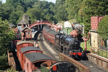 LMS Black 5 no 9664 as 45428 Eric Treacy at Goathland station as she pulls out on route to...