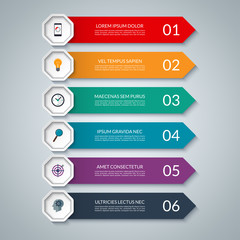 Infographic options banner. Vector layout template of 6 steps, parts. Can be used for graph, chart, diagram, step by step infographics, web design.