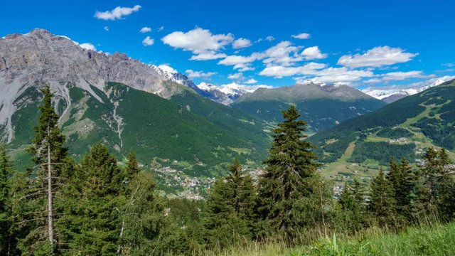 Bormio city, valley and mountains time lapse