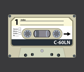 Retro audio tape cassette. Flat design vector illustration.