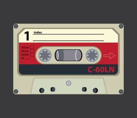 Retro audio tape cassette. Flat design vector illustration.