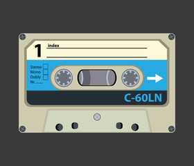 Retro audio tape cassette. Flat design vector illustration.