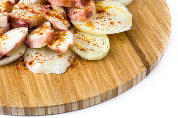 Pulpo a la gallega. Galician octopus isolated on white background. Typical spanish food

