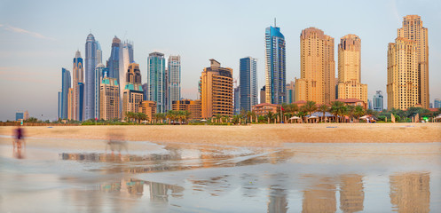 Dubai - The panorama of Marina towers from beach.
