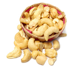 Cashew nuts in a bamboo basket