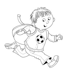 Back to school. A cute schoolboy. Coloring page. Illustration for children. 