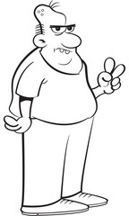 Black and white illustration of a zombie giving the peace sign.